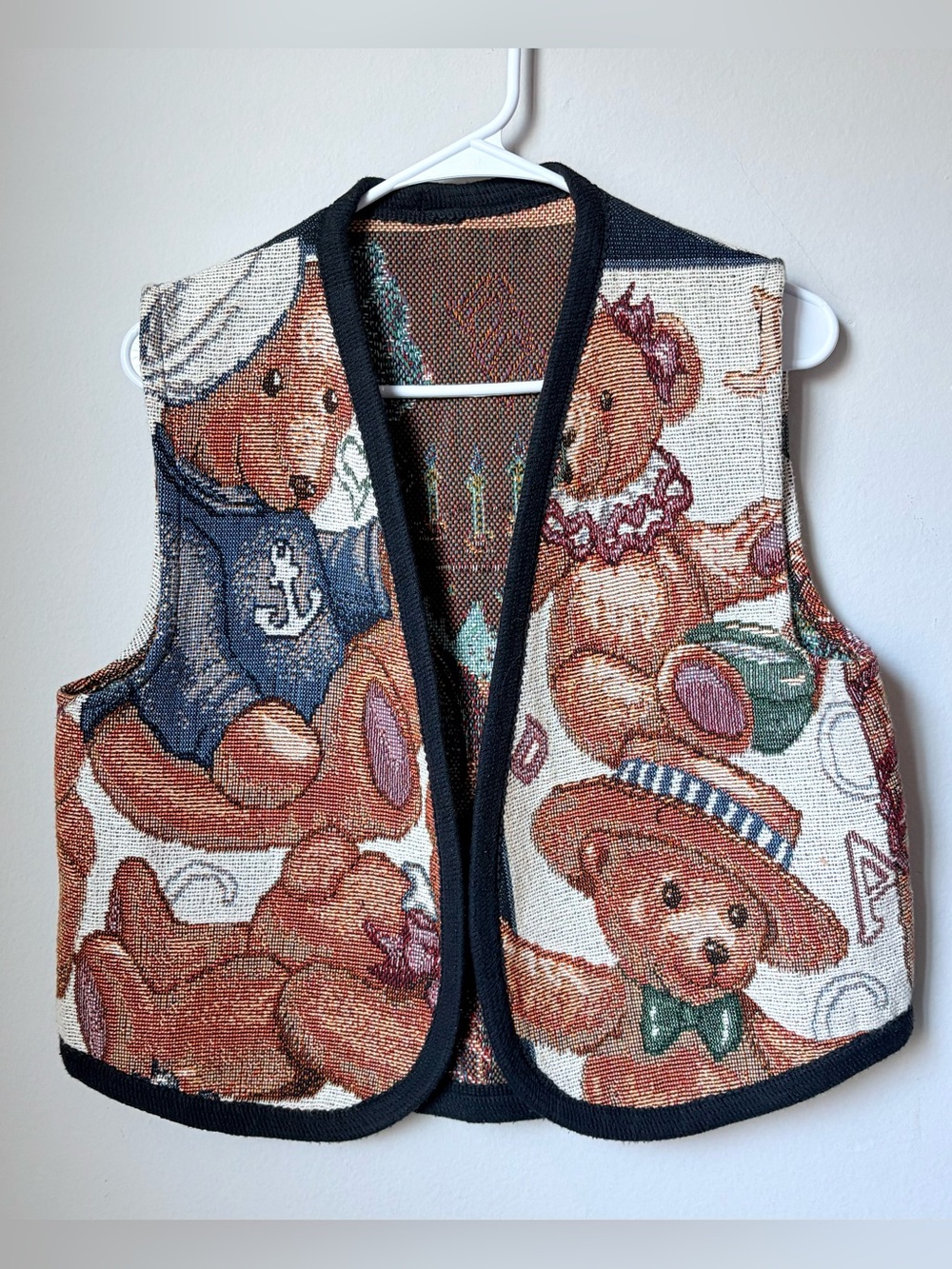 Vintage 90s Teddy Bear Woven Tapestry Vest Birthday Novelty